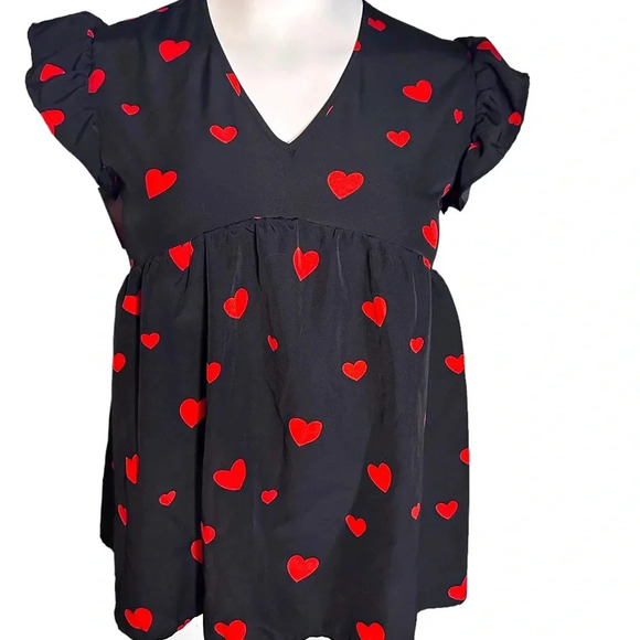 SHEIN Tops - Shein heart print ruffle trim blouse - 0X (F3)